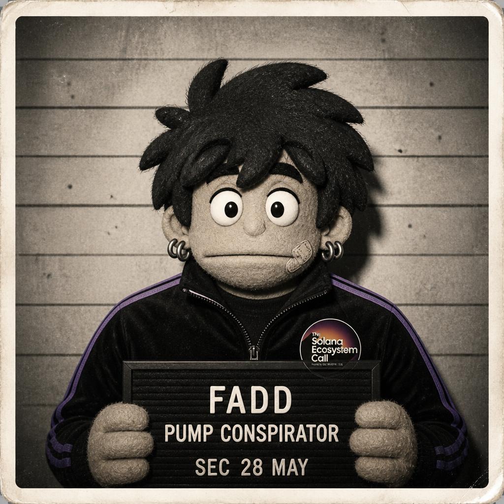 Muppet mugshot of @officialfadd, charged as PUMP CONSPIRATOR
